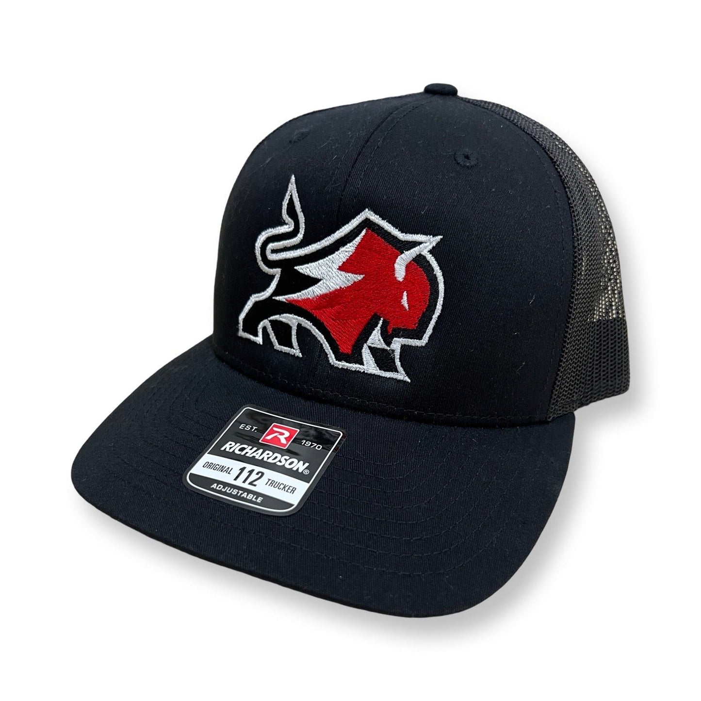 Buffalo Boards Hat - 112 Original Trucker Snap Back - Red Buffalo HAT Buffalo Boards Black / Black Bill / Black Mesh 