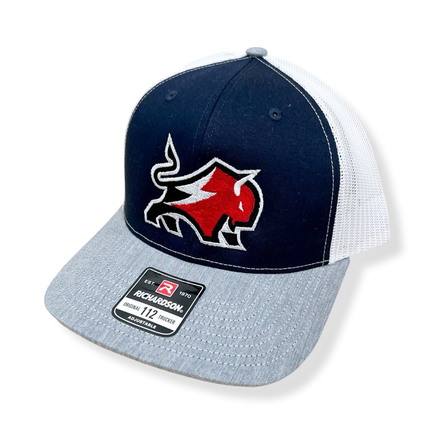 Buffalo Boards Hat - 112 Original Trucker Snap Back - Red Buffalo HAT Buffalo Boards Navy / Grey Bill/White Mesh 