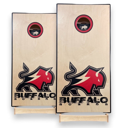 Buffalo - Natural Basic - Grunge Fingerprint Pro Regulation Cornhole Boards BOARD Buffalo Boards Red and Black Fingerprint Grunge Logo 