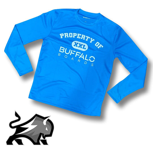 FREE SHIPPING - SPORT-TEK POSI CHARGE 100% POLYESTER RACER LONGSLEEVE TEE T-SHIRT Buffalo Boards POND BLUE Small 